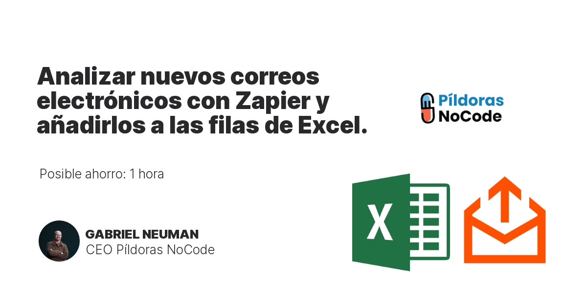 Analizar nuevos correos electrónicos con Zapier y añadirlos a las filas de Excel.