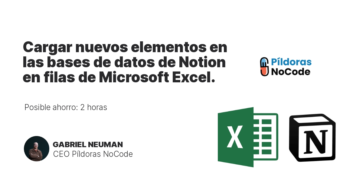 Cargar nuevos elementos en las bases de datos de Notion en filas de Microsoft Excel.