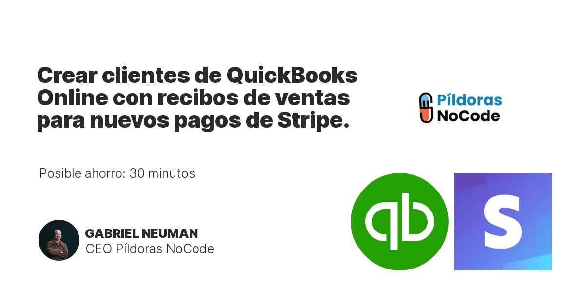 Crear clientes de QuickBooks Online con recibos de ventas para nuevos pagos de Stripe.